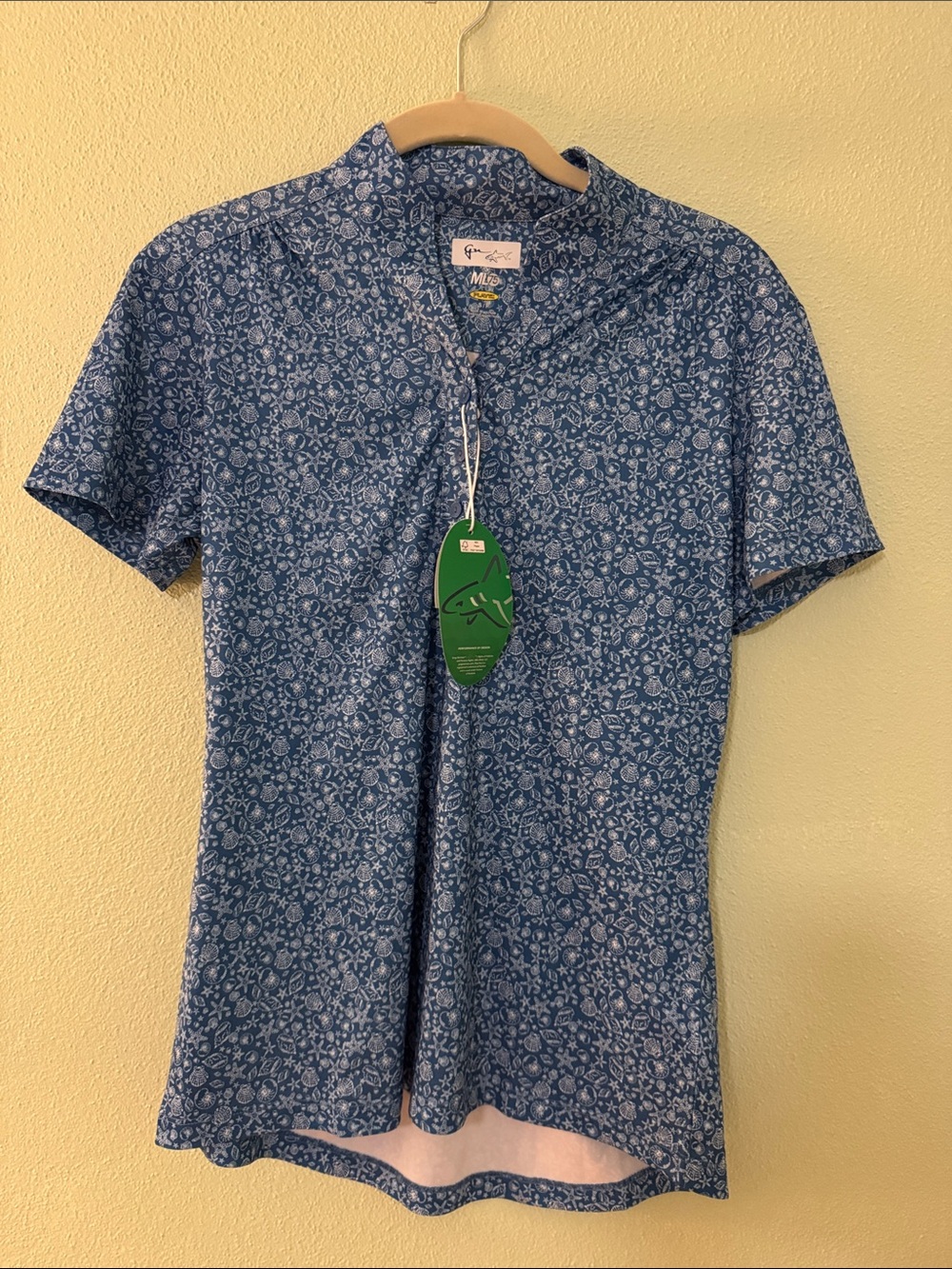 Greg Norman Collection Blue Floral Short Sleeve Button-Down Shirt